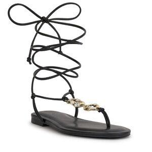 INC International Concepts Black Lace-Up Gladiator Sandals with Gold Accent